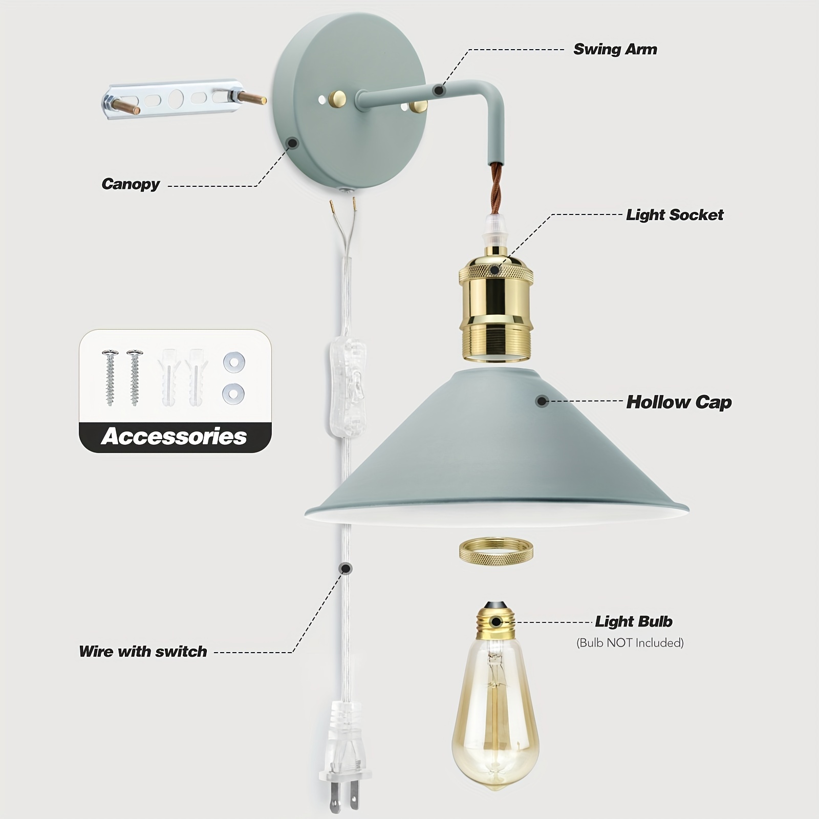 Enchufe Lámpara Led E26 Cable Extensión 5 9 Pies Interruptor - Temu