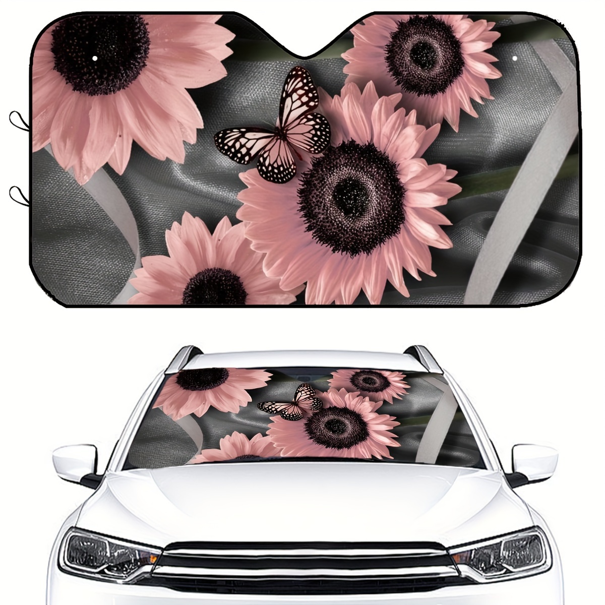 

1pc Pink Sunflower Print Car Sunshade