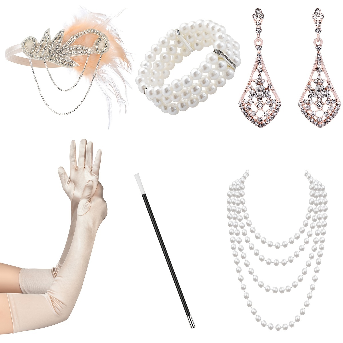 Collana Orecchini Set Donna Vintage Gatsby Feather Fascia Capelli Flapper  Accessori Costumi Anni 20 Bocchino Sigarette Set Di Guanti Orecchini Di  Perle Da 19,26 €