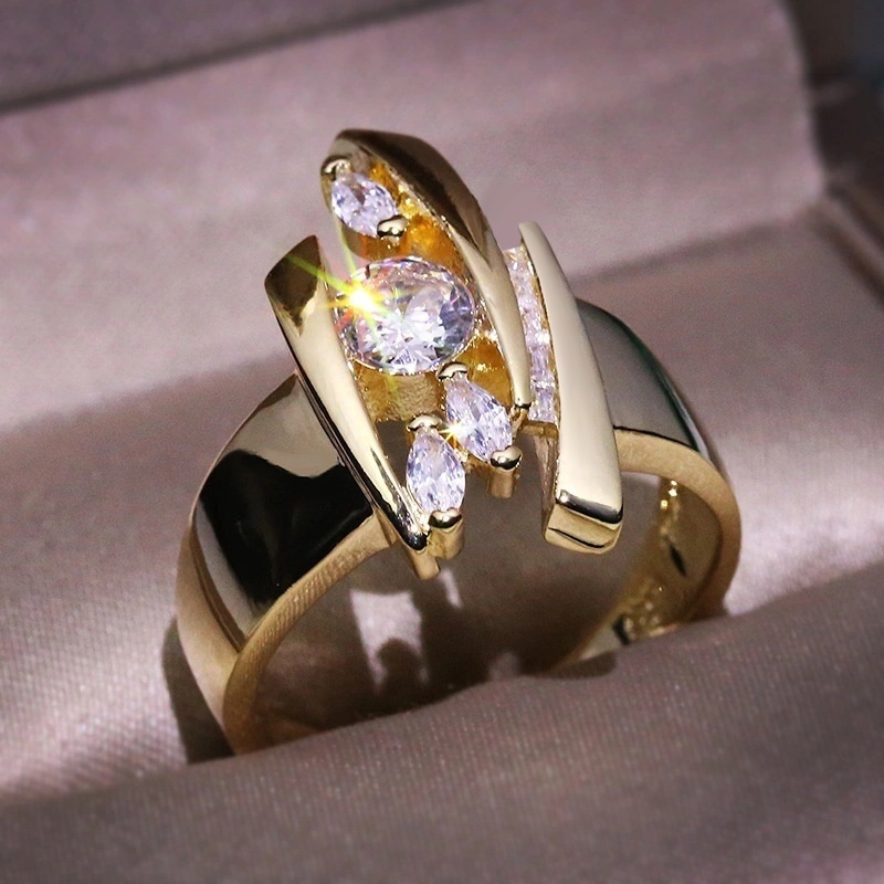 18k Gold Plated Round Zircon Set Ring Fashion Luxury Engagement Wedding  Jewelry For Women Ring Set - Temu