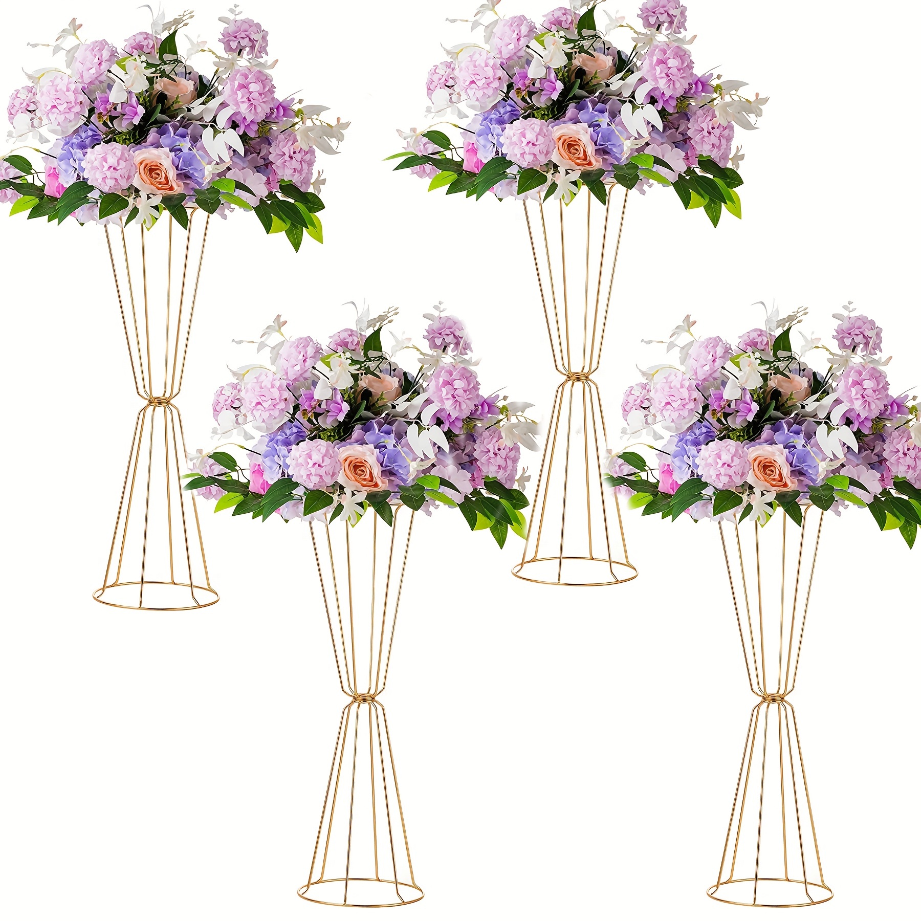 

Set, Golden Geometric Centerpieces For Table - Set Of 4 Metal Flower Stand For Wedding, 23.6in Tall Vases For Centerpiece Table Decorations, Wedding Reception Vases Flower Rack For Party, Aisle, Home