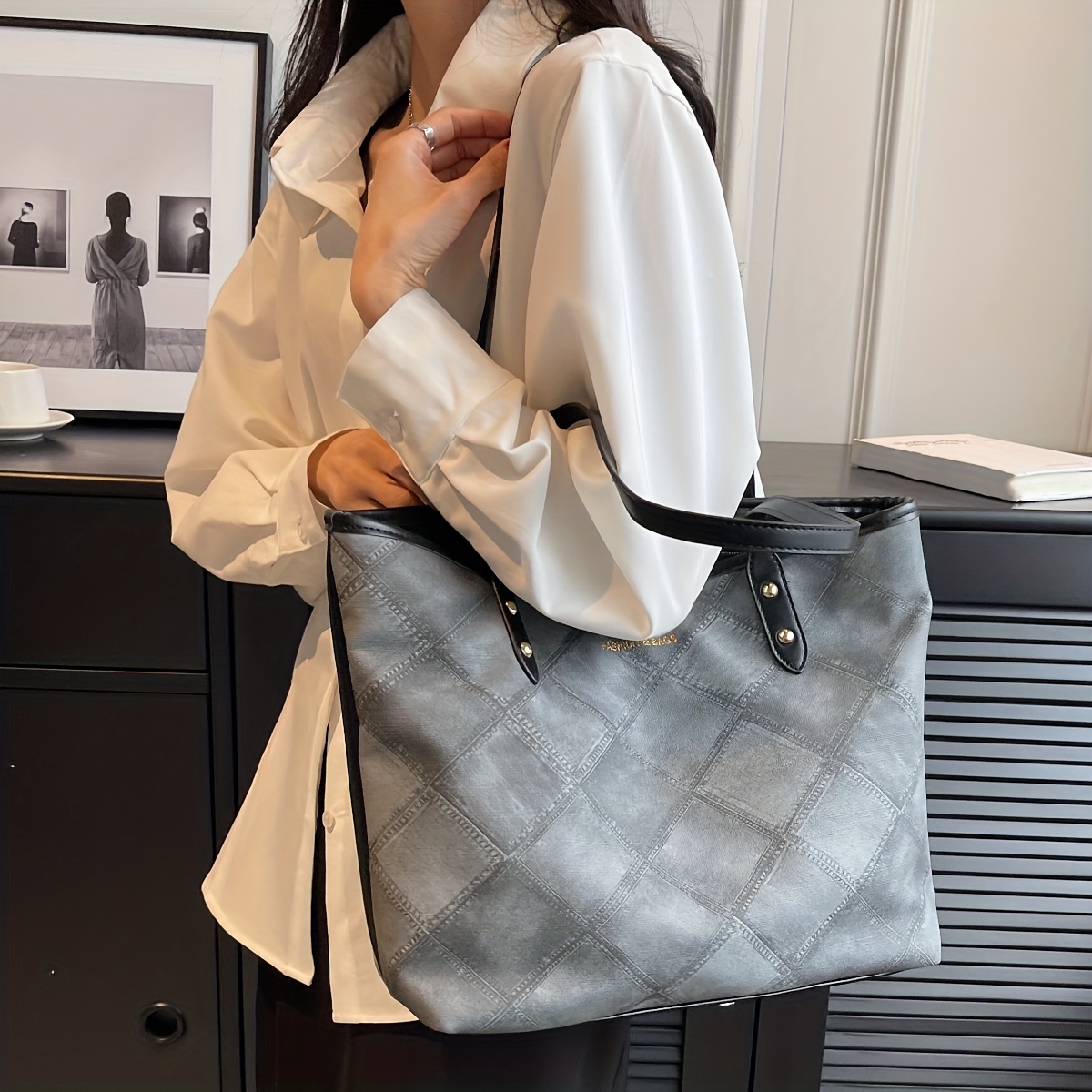 Geometric Pattern Drawstring Bucket Bag, Women's Wide Strap Shoulder Bag,  Trendy Crossbody Purse For Work - Temu