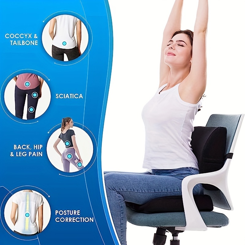 Seat Cushion & Lumbar Support Pillow for Office Chair, Car, Wheelchair  Memory Foam Desk Chair Cushion for Sciatica, Lower Back & Tailbone Pain  Relief