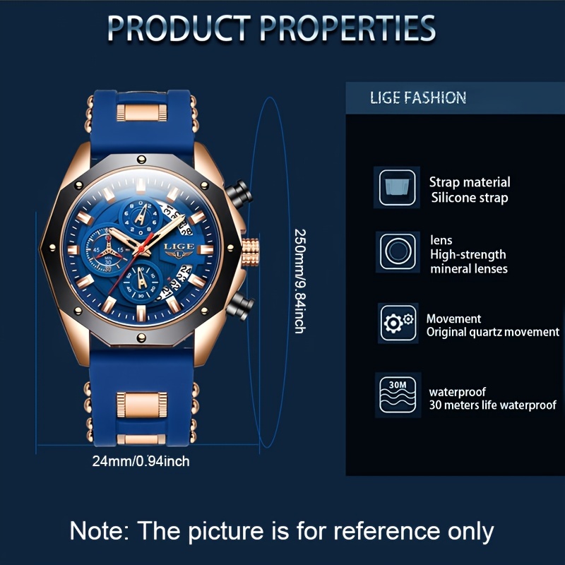 Men's Watches Top Luxury Sport style Design Quartz Watch Men Blue Leather  Strap 30M Waterproof