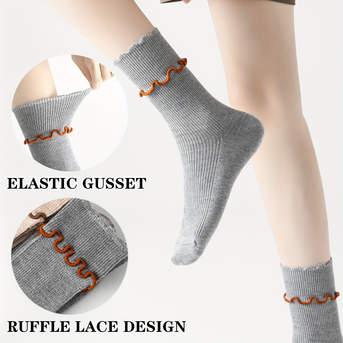 Women's Ruffle Trim Casual Crew Socks Breathable Comfort - Temu