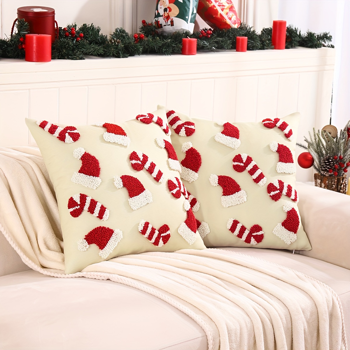 Christmas Snowflake Throw Pillow Covers 18x18 Red Decor Pillowcases Outdoor  Embroidered Cushion For Farmhouse Sofa Office Bed 2pcs