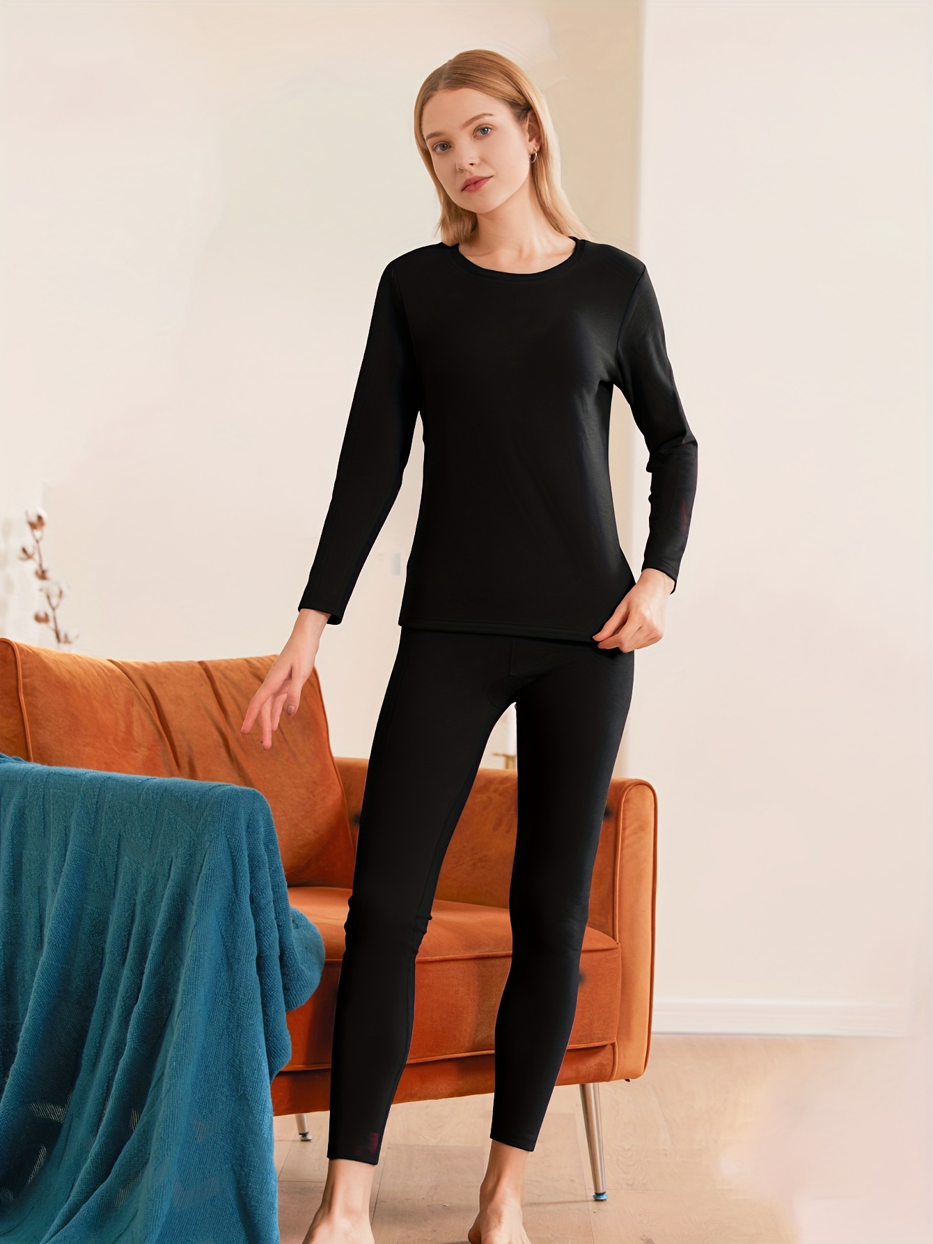 Solid Color Thermal Suits Long Sleeve Soft Warm Top - Temu