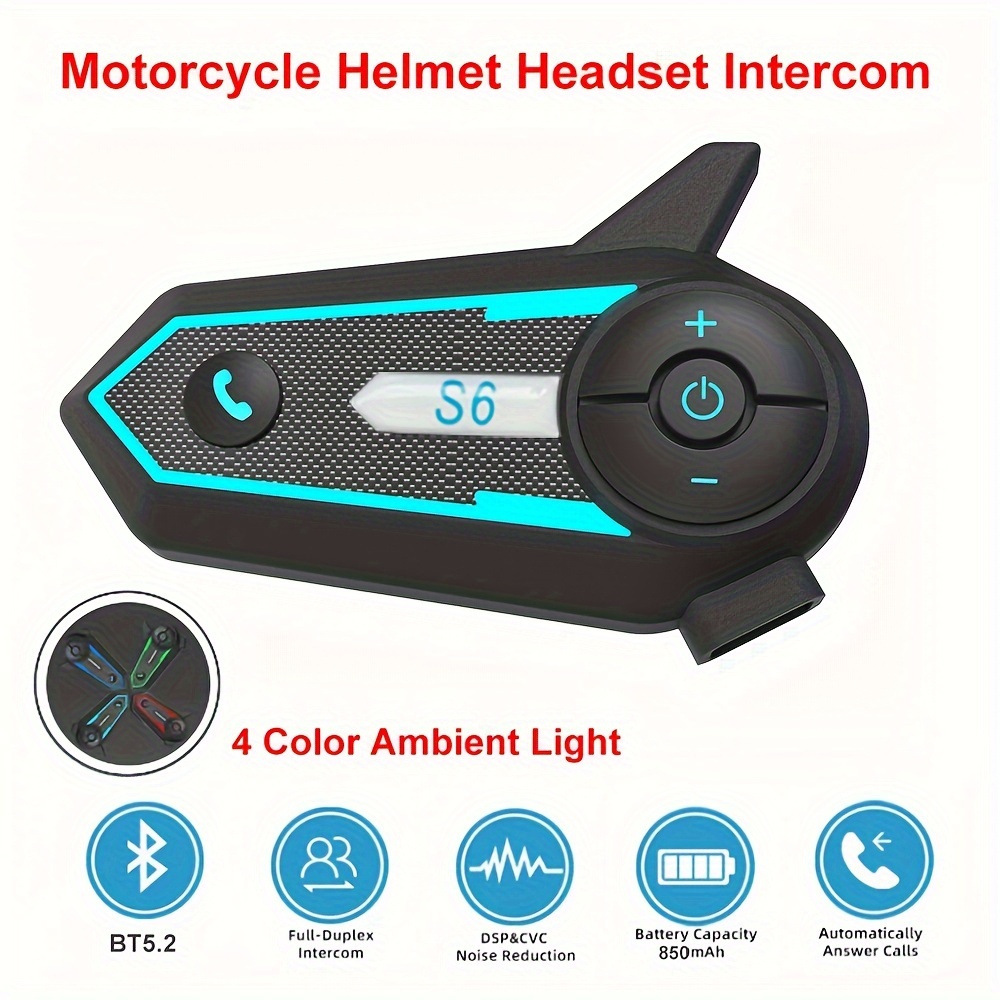 Interfono de motocicleta V6-1200 Casco de motocicleta Intercomunicador  inalámbrico Bluetooth Sistemas de comunicación manos libres