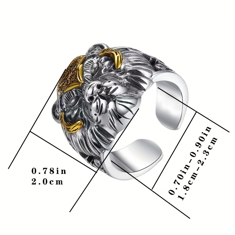 SERBEN Men's Golden Tiger Head Ring Adjustable Ornaments