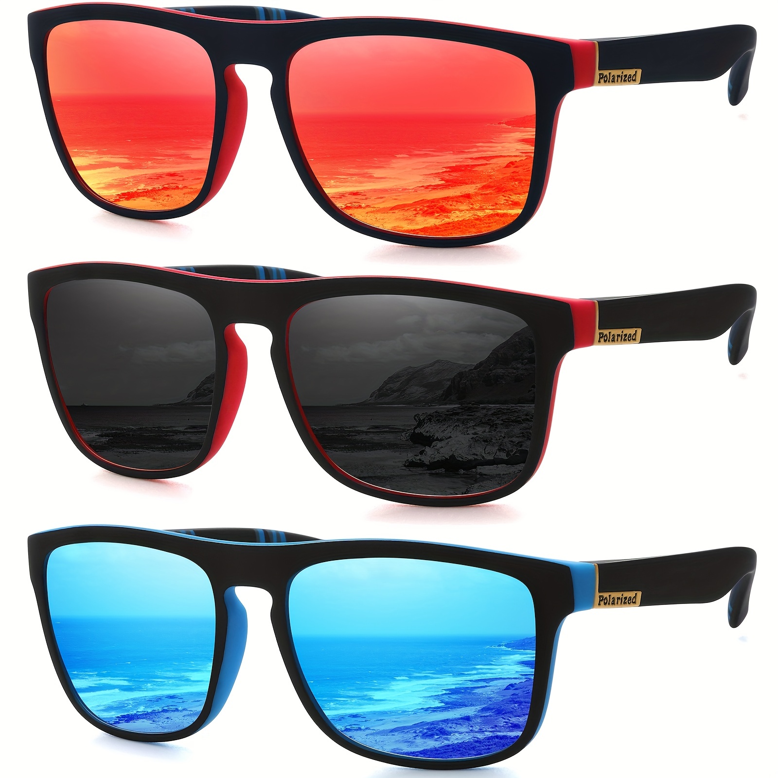 3pcs Mens Polarized Sunglasses Unisex Light Frame Pilot Lenses Golf Driving  Fishing Travel Sunglasses, Check Out Today's Deals Now