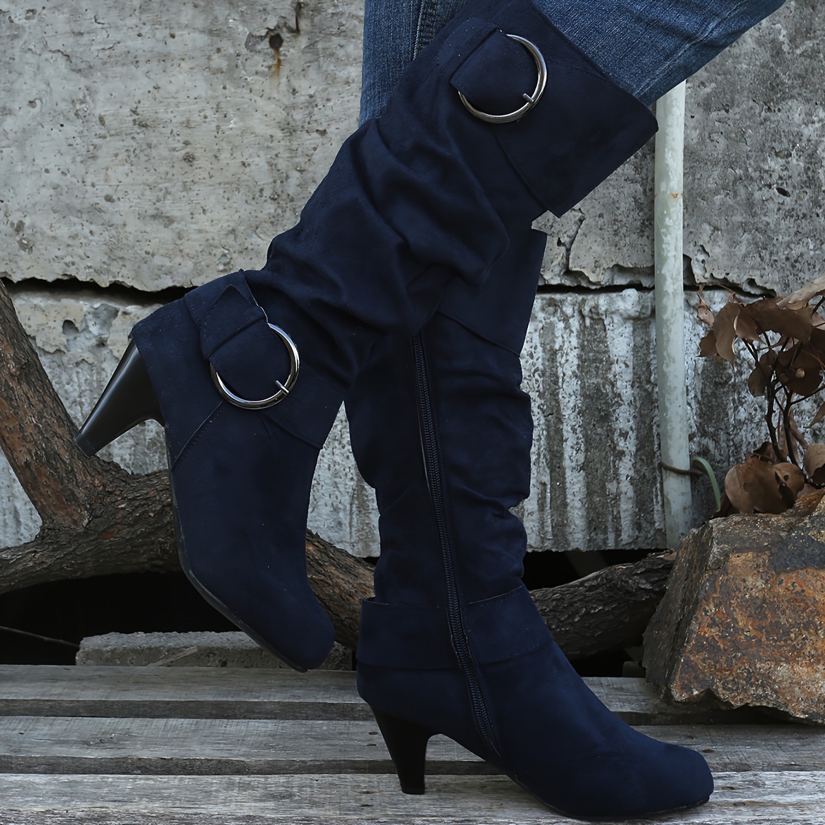 navy blue slouch boots