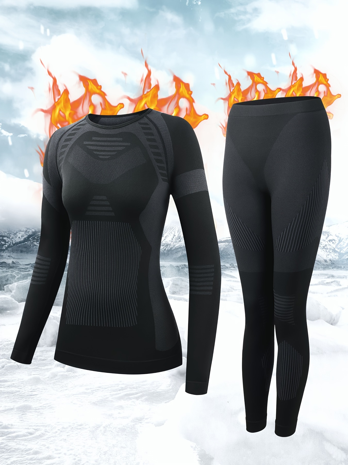 Thermal Underwear Set Long Sleeve Warm Top High Stretch - Temu New Zealand