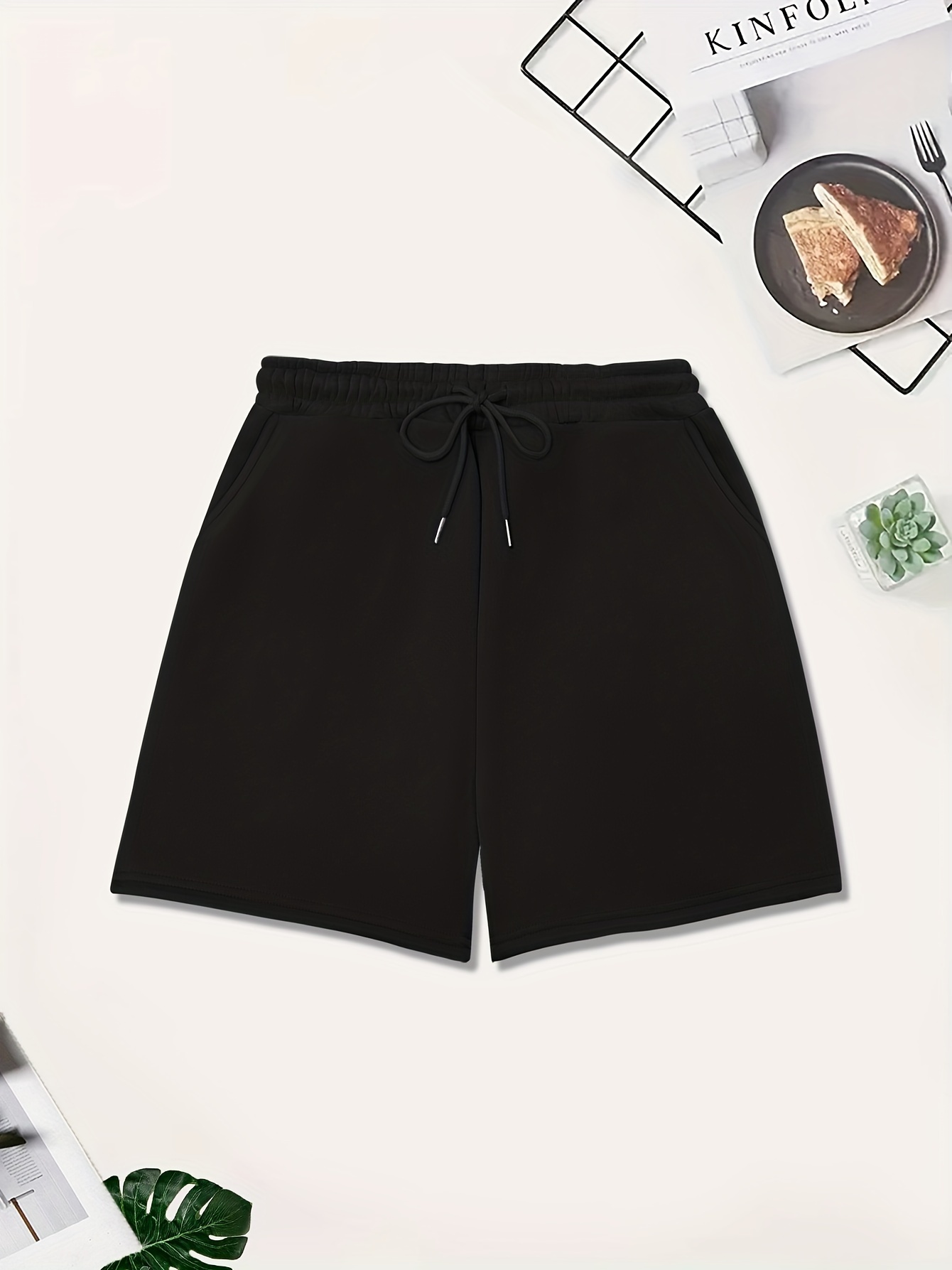 Solid Drawstring Elastic Waist Shorts Casual Pocket Shorts - Temu