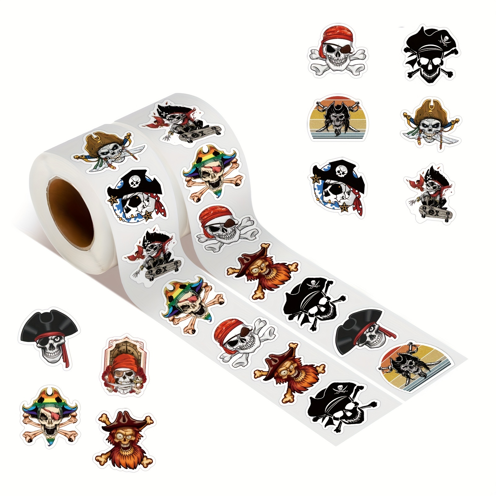 

500pcs Pirates Stickers Rolls, Jolly Roger Decals For Pirate Party, Dovipta Vinyl Stickers For Laptop Water Bottles Skateboard Guitar Suitcase, Stickers Gifts For, Teens, Adults