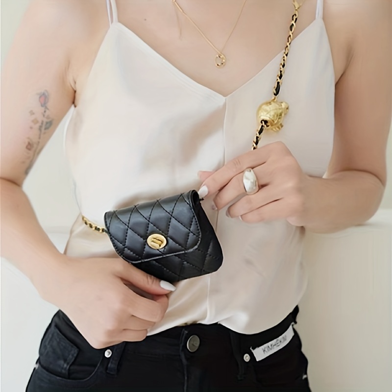 Mini Chain Belt Bag For Women, Faux Leather Square Purse, Trendy Fanny Pack  For Street Wear - Temu Germany
