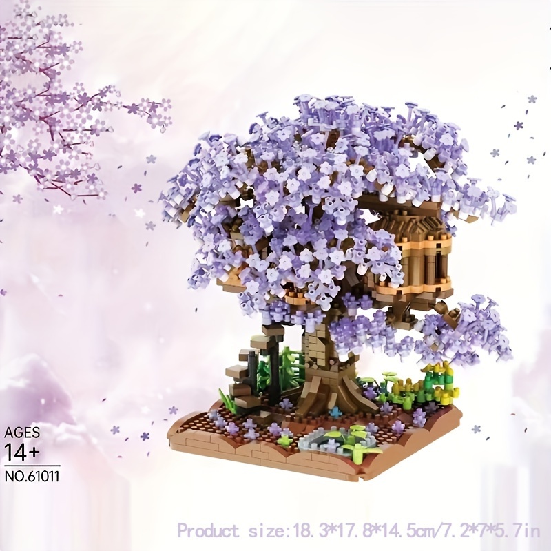 Roxo Sakura Casa da árvore Building Block Cerejeira Blossom Modelo Blocos  de construção Diy brinquedos para crianças brinquedo para presente