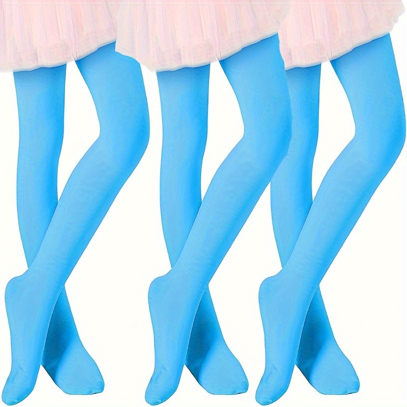 Kid Girls Stretchable Sky Blue Stockings Bright Color Footed Ballet Dance  Tights
