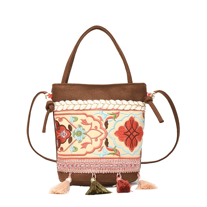 Retro Flower Print Handbag, Small Crossbody Bag For Women, Elegant Shoulder  Purse With Tassel Pendant - Temu