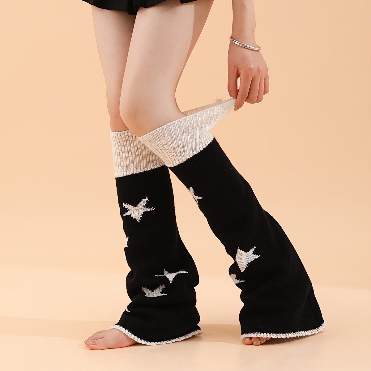 Star Print Leg Warmers, Japanese Style Hot Flared Knee High Socks, Women's  Stockings & Hosiery