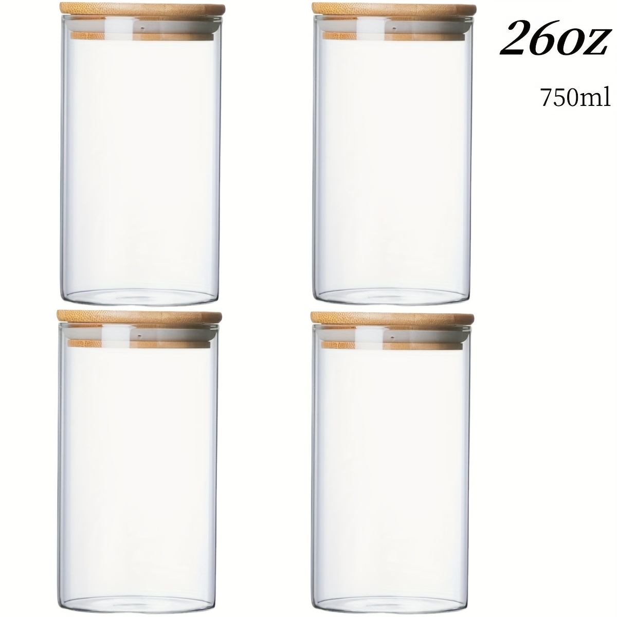 1/2/3/4 Packs Airtight Glass Jars With Bamboo Lids And Spoons, Glass Canisters, For Coffee Beans, Tea, Flour, Sugar, Nuts, Candy, Bath Salts & More, H