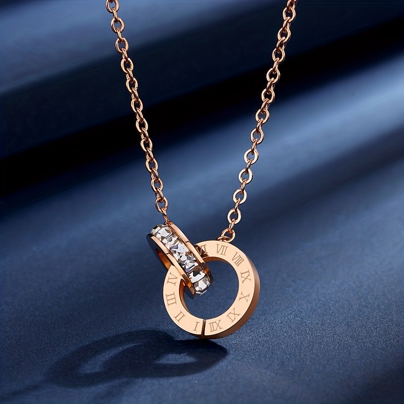 Trendy Creative Double Rings Roman Numeral Pendant Necklace Temu