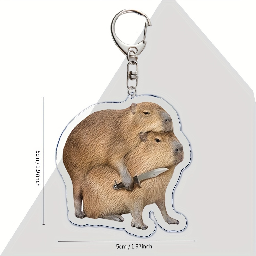 Capybara Sitting In Water Engraved Wood Round Keychain Tag Charm