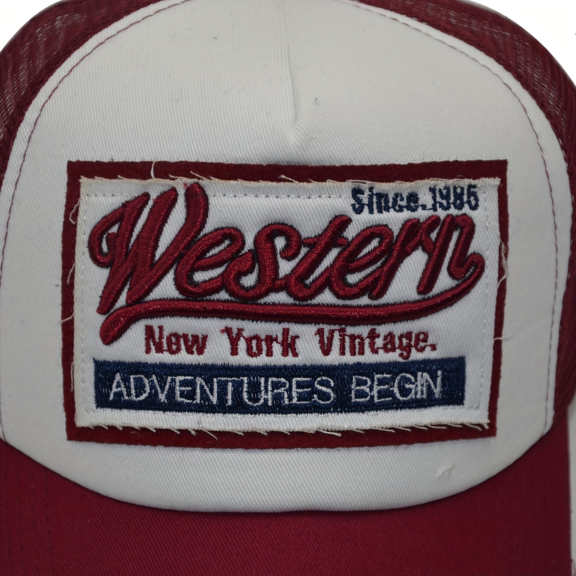 Vintage Color Block Trucker Hat Western Embroidery Patch - Temu Australia