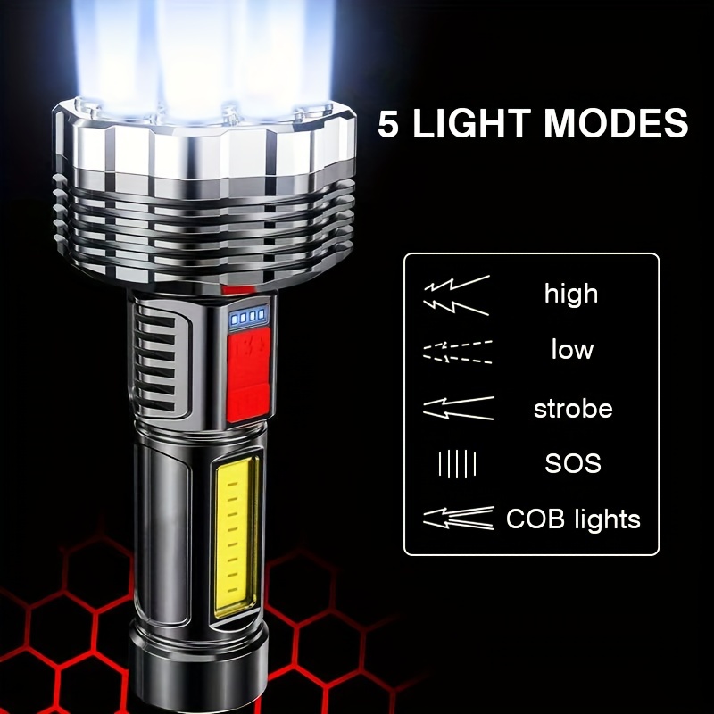 the new 9led cob flashlight 5 kinds of lighting modes intelligent electric display usb charging mostly used for walking night running lights details 2