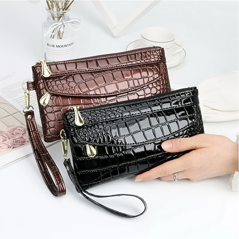 Crocodile Embossed Clutch Wallet, Women's Long Zipper Hand For Coin & Purse With Wristlet - Temu