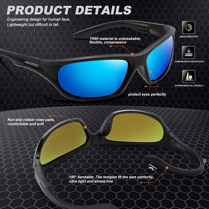 Yyelv Polarized Sunglasses For Men Lightweight TR90 Frame UV400 Protection S Black/Gray/Gold