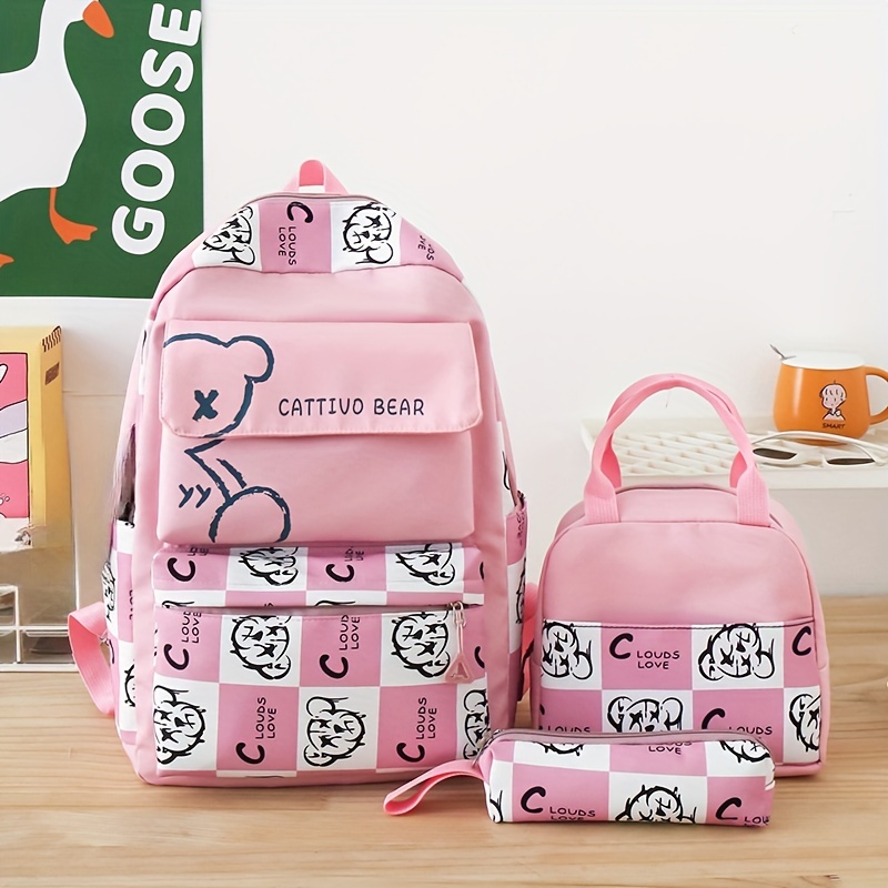 Kids Kitten Backpack Lunch Bag, Pencil Case Set For Boys And Girls,  Waterproof Large Capacity Travel Backpack, School Bag Computer Backpack -  Temu