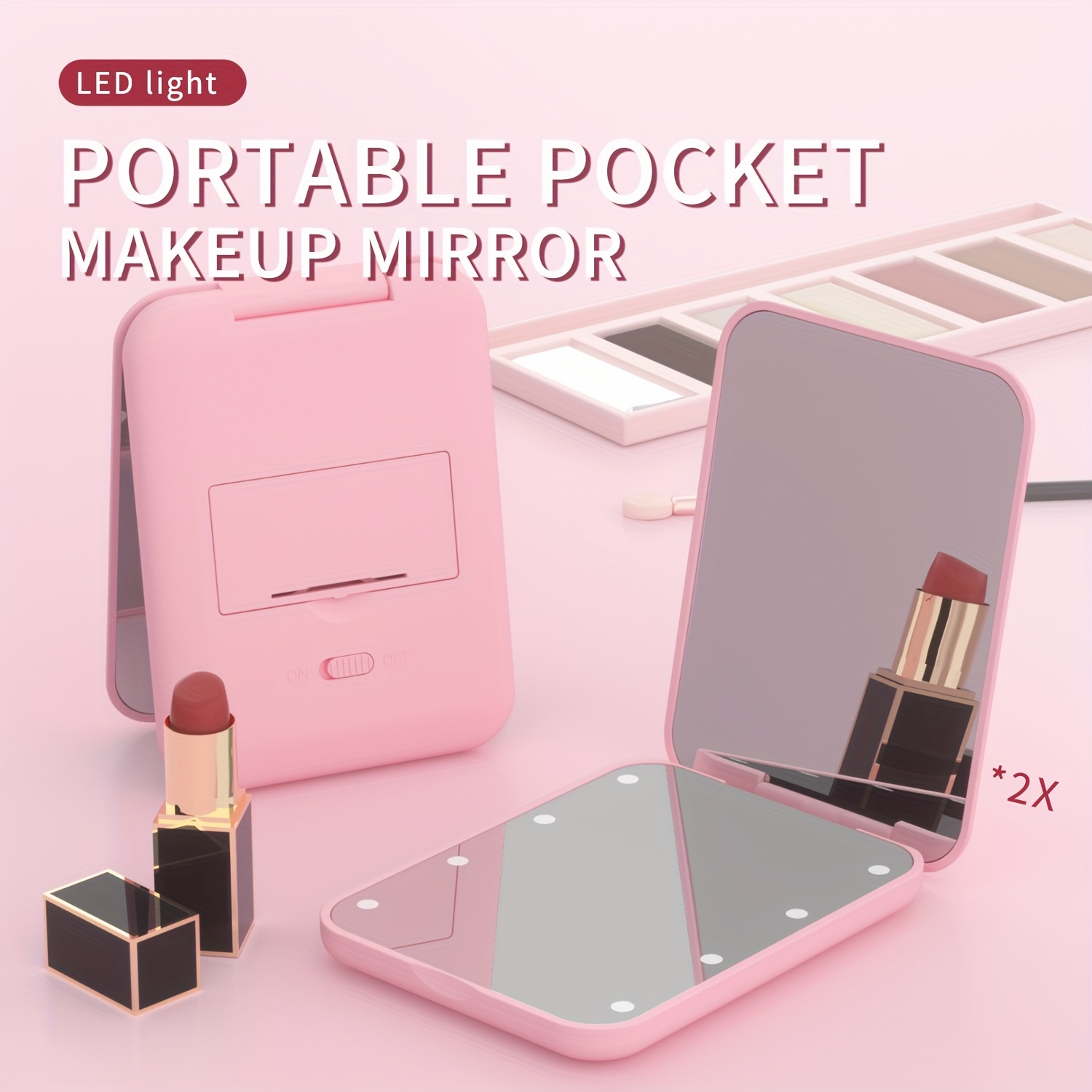Espejo compacto de aumento de maquillaje de viaje - BelleJiu Pequeño espejo  plegable portátil con mano y fácil de transportar BLANCO
