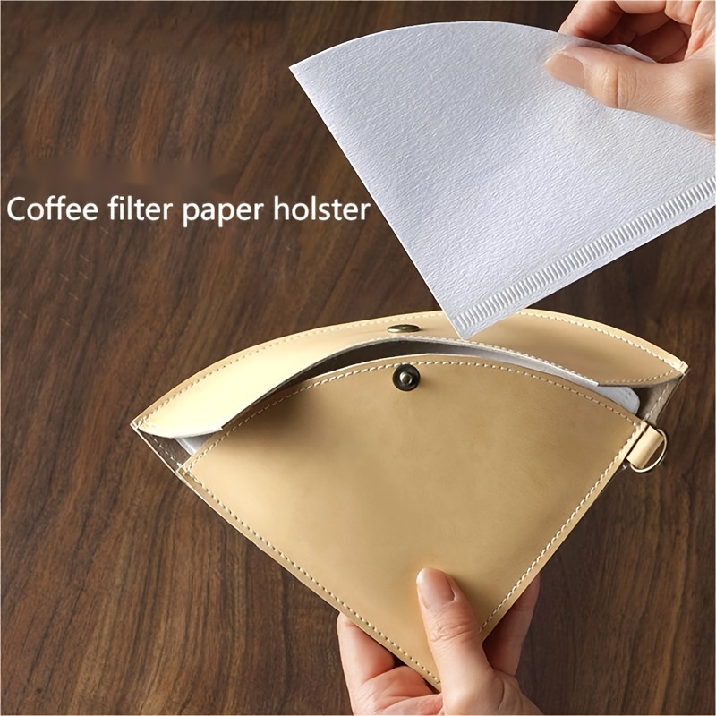 

[] Portable Coffee Filter Paper Holder - Leather Case With Snap Button Closure For Cone & Filters, Ideal For Office, Home & Outdoor Use