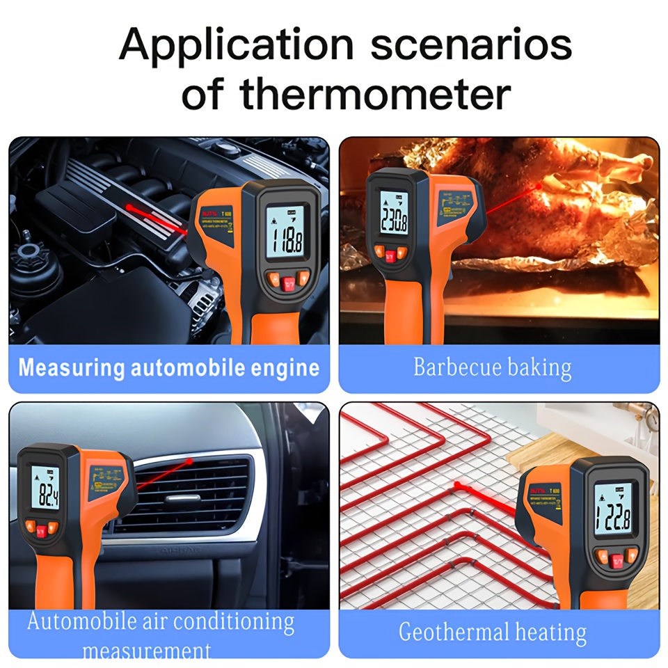 Infrared Thermometer Gun, Handheld Heat Temperature Gun Non-contact For  Industrial, Cooking Tester, Pizza Oven, Automotive, Hvac, Grill& Engine -  Laser Surface Temp Reader -50°c ~ 400°c- Not For Humans - Temu