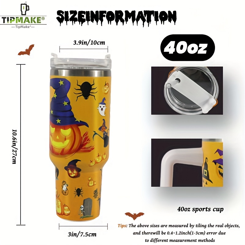 40oz Halloween Pattern Water Bottle Portable Creative Car Tumbler With Handle