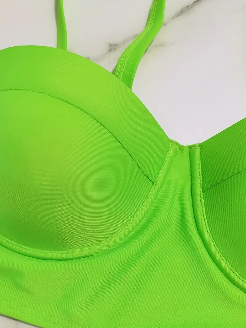Neon Green Color Polyester Fabrics Underwire Push Bikini Bra - Temu Canada
