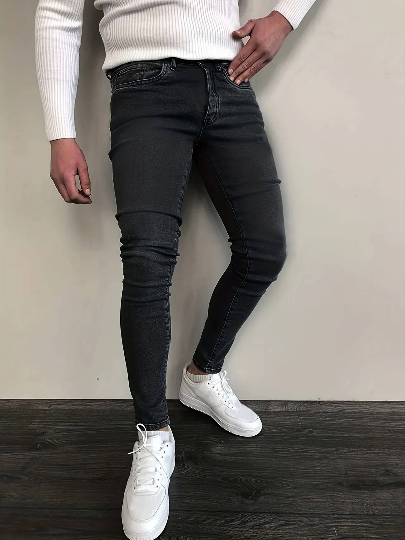 Casual Mid Slim Fit Cotton Jeans, Men's Denim Pants For Spring Fall Temu