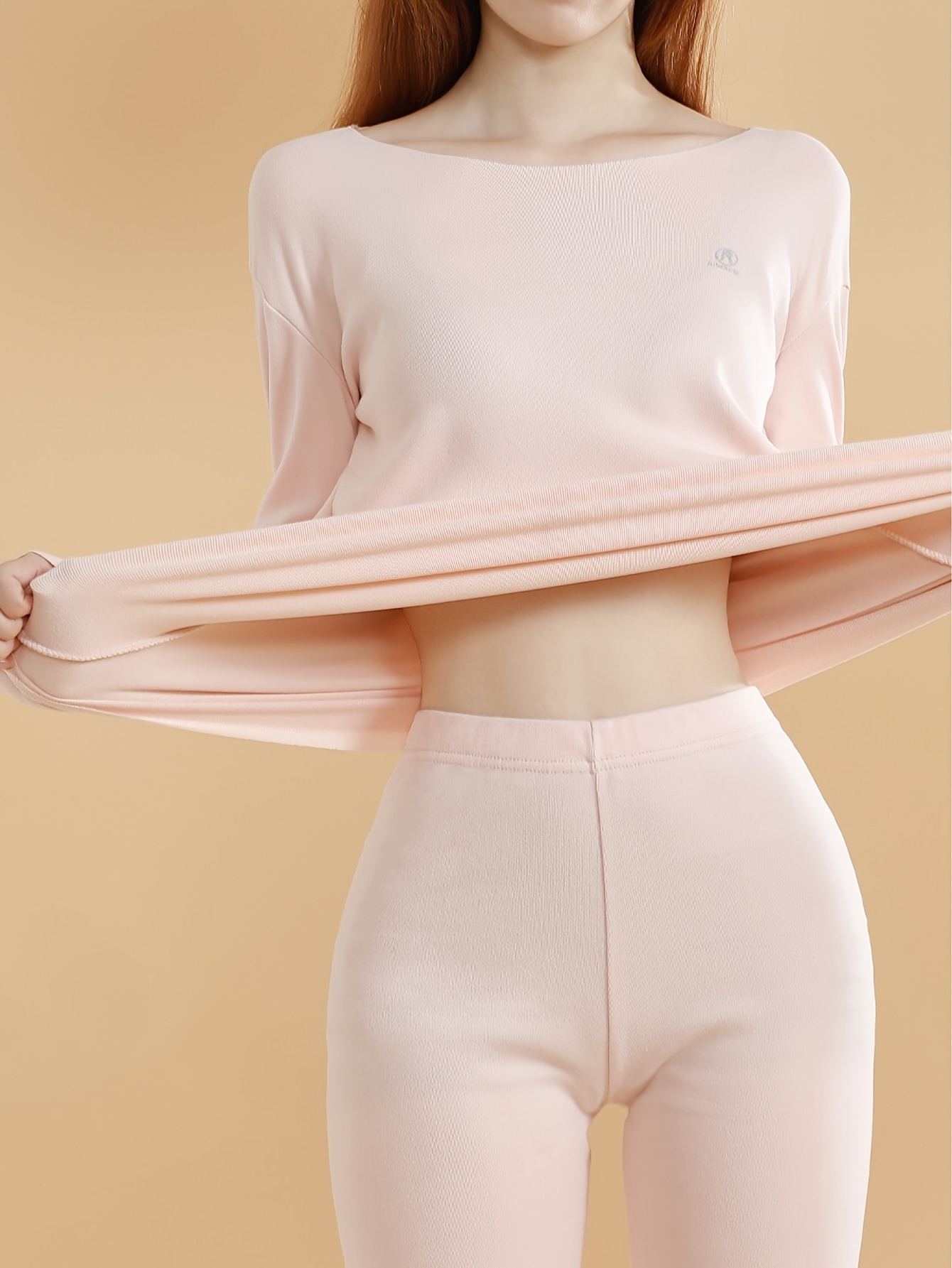 Seamless Thermal Underwear Set Long Sleeve Crew Neck Tops - Temu