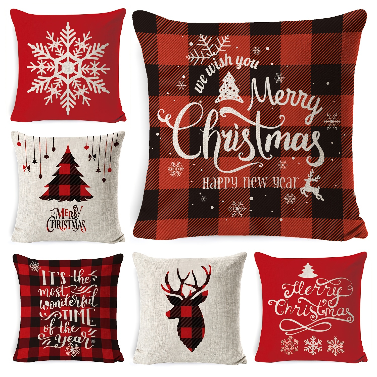 Fundas de cojines navideños Fundas de cojines navideños para exteriores  Fundas de cojines navideños de lino y algodón 18x18 Decoraciones navideñas  Juego de 4 para la decoración del hogar de la granja