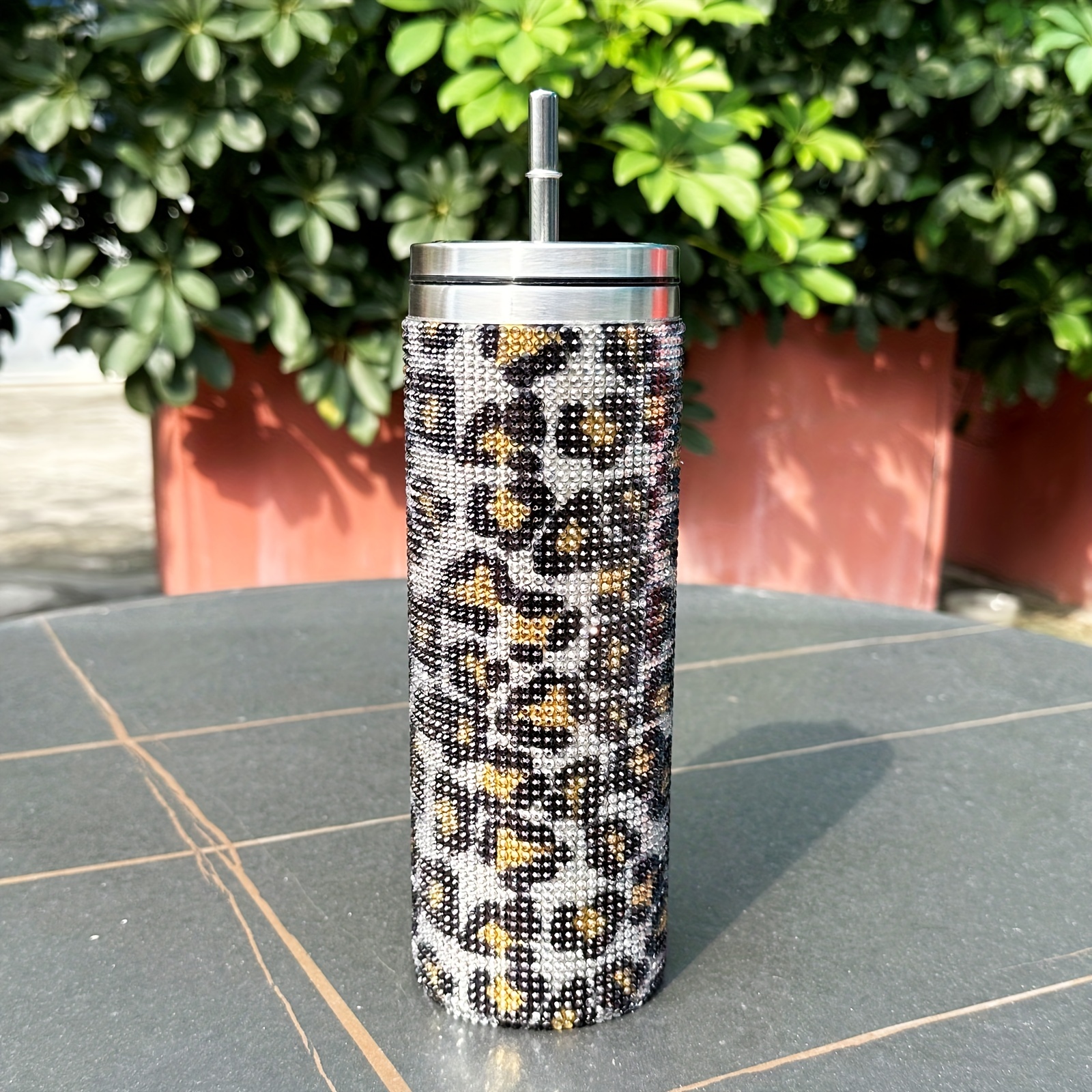 Shiny Studded Tumbler With Lid And Straw Water Bottle - Temu