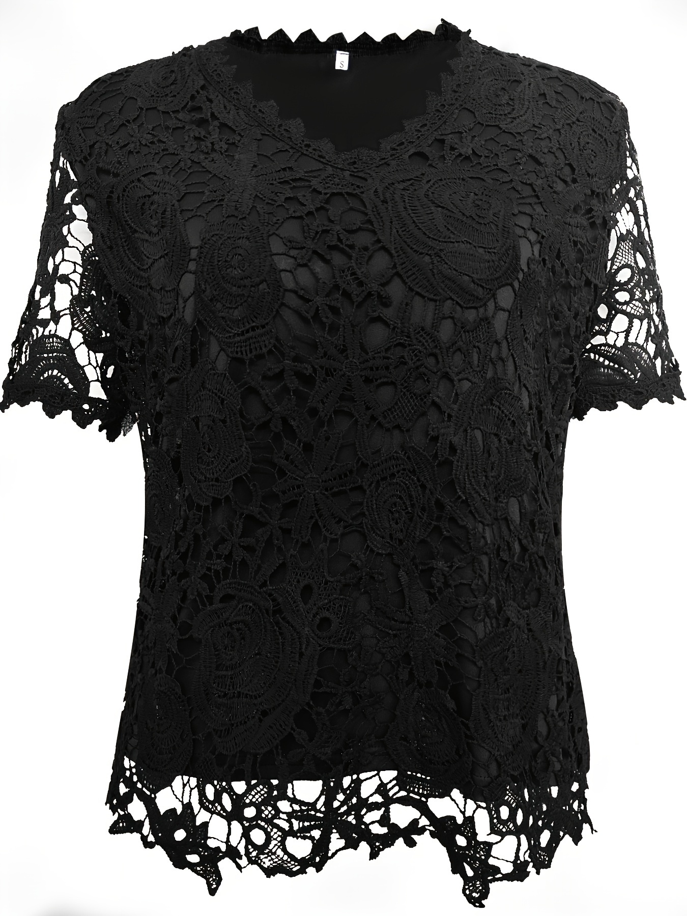 Blouse Femme Chemisier Dentelle Femme Chemisier Femme Nadeer Dentelle Col V - Blouse Élégante Manches Courtes Chemisier Manches Courtes En Polyester Doux Respirant