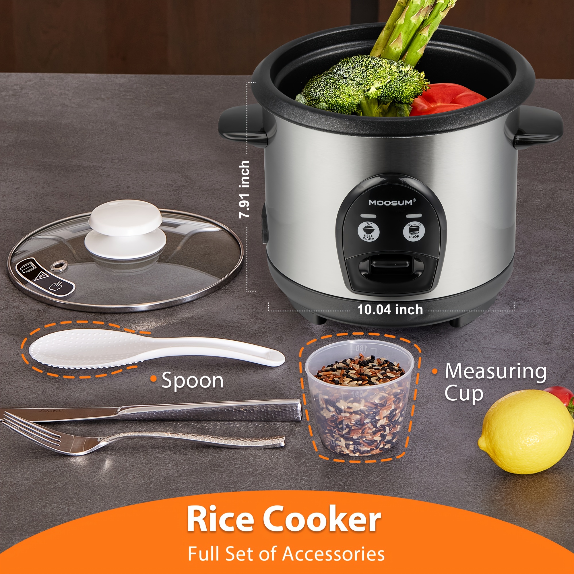 Moosum Electric Rice Cooker With One Touch For Asian Japanese Sushi Rice, 3- cup Uncooked/6-cup Cooked, Fast&convenient Cooker With Ceramic Nonstick Inner  Pot, Stainless Steel Housing And Auto Warmer - Temu