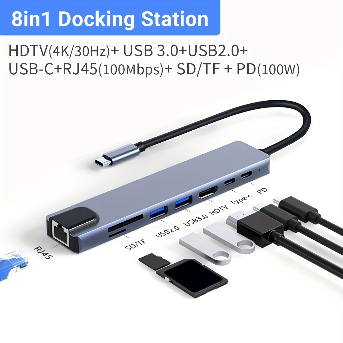 8in1 type-c - Adaptateur Hub USB vers Type C 3.0 séparateur de