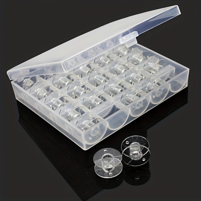 25Pcs Empty Bobbins Sewing Machine Spools Clear Plastic with Case