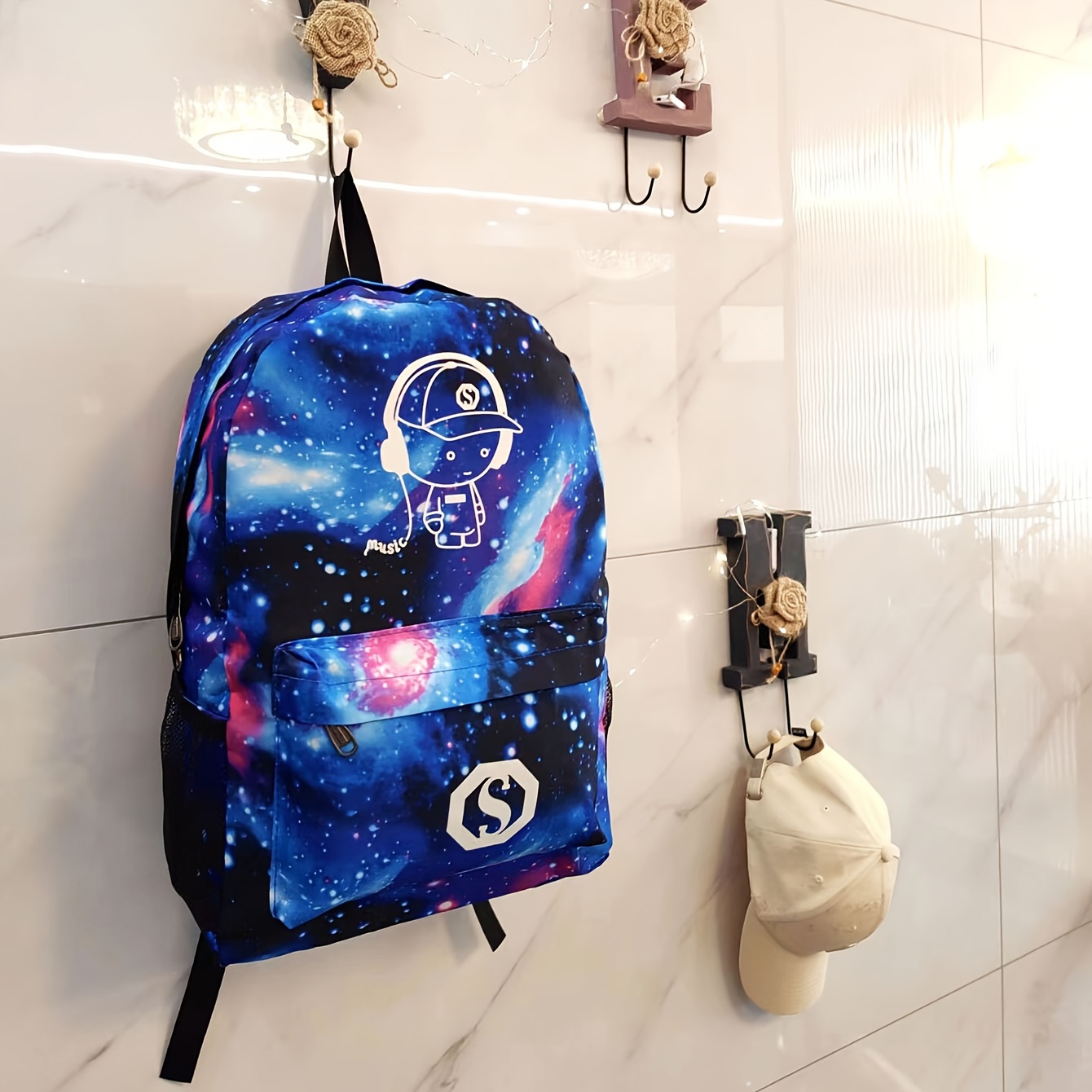 Starry Sky Pattern School Backpack, Anime Cartoon Luminous