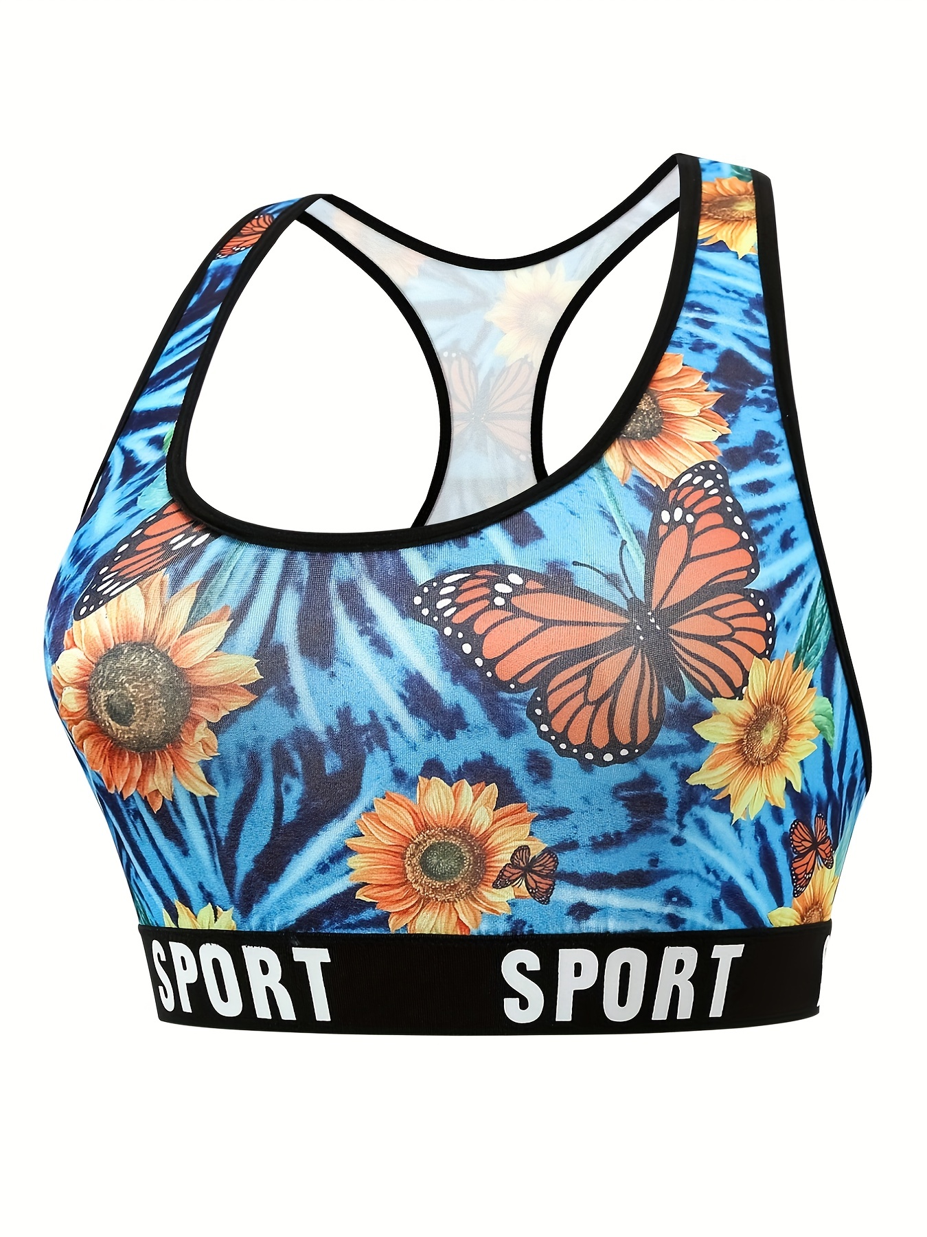 Plus Size Sports Bra Women's Plus Floral Print Racer Back - Temu