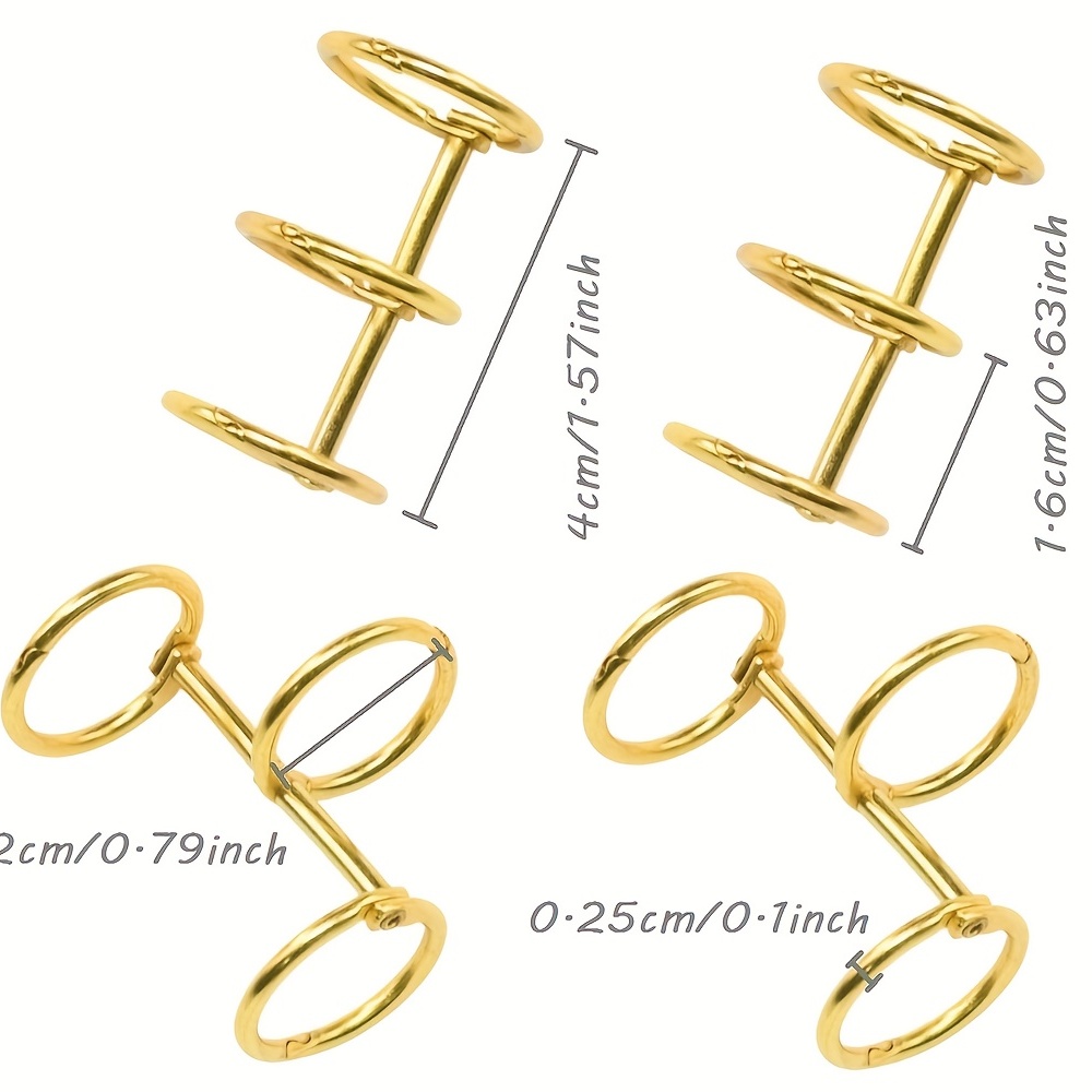 4Pcs 3 Circle Binder Rings 0.63 Metal Book Rings Loose Leaf Ring Gold Tone