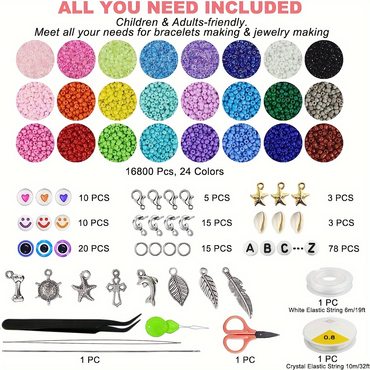 Heasy 4mm Seed Beads, 3500pcs Glass Seed Beads for Jewelry Bracelet Making  Kit, 24 Colors Seed Beads with Pendant Charms Kit, Small Beads Kit for DIY
