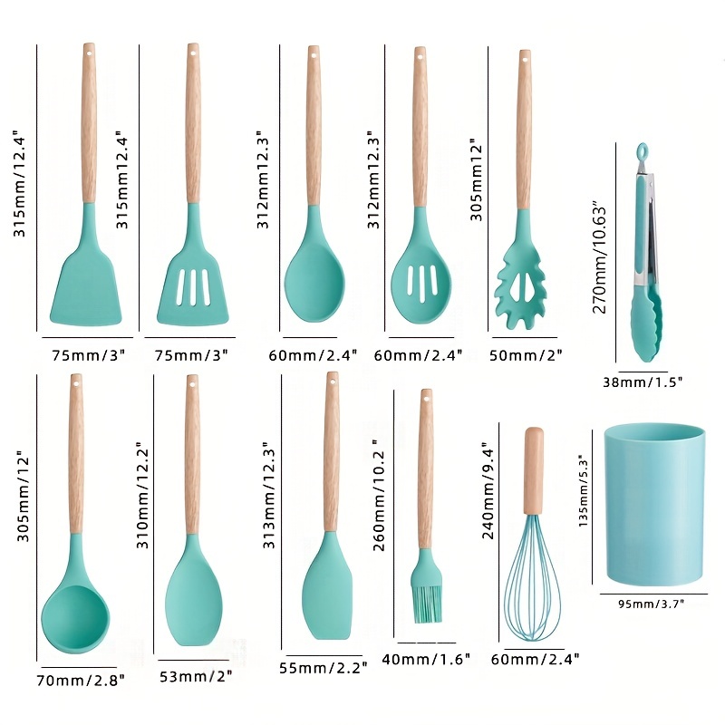 12 Pieces Set Silicon Utensils With Wooden Handles – Nature's Nest