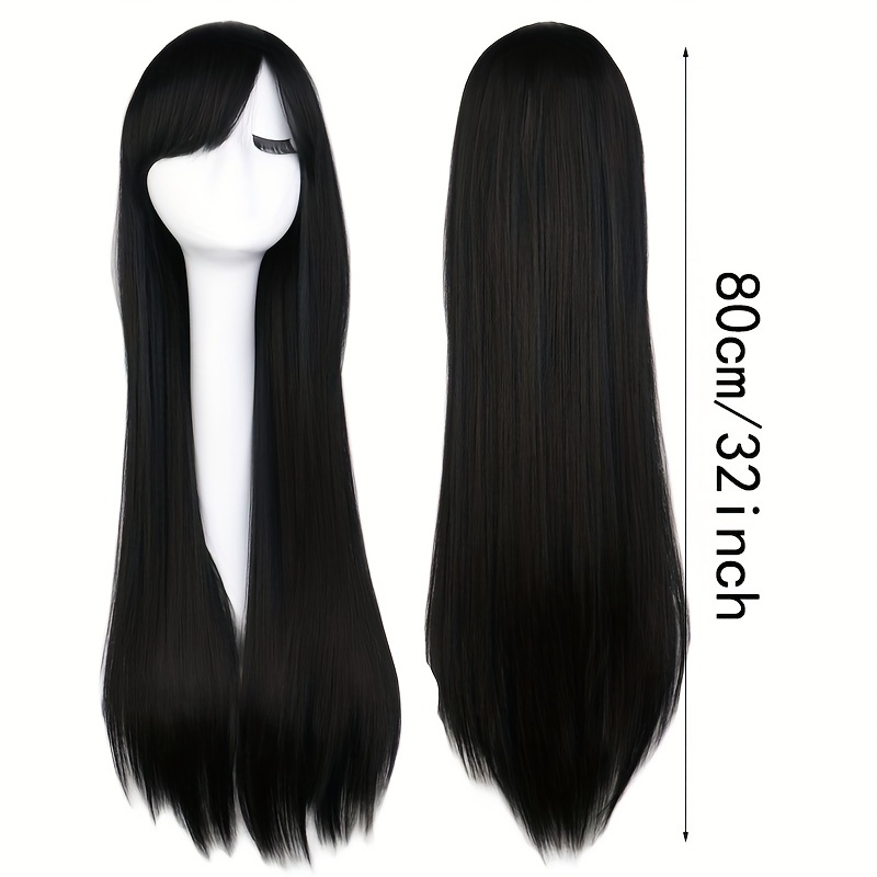 Long Straight Synthetic Wig With Bangs Heat Resistant For Halloween Cosplay